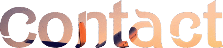 image shows contact for Travel with Us website. The word "Contact" with a blurred image of an airplane wing visible through the letters.