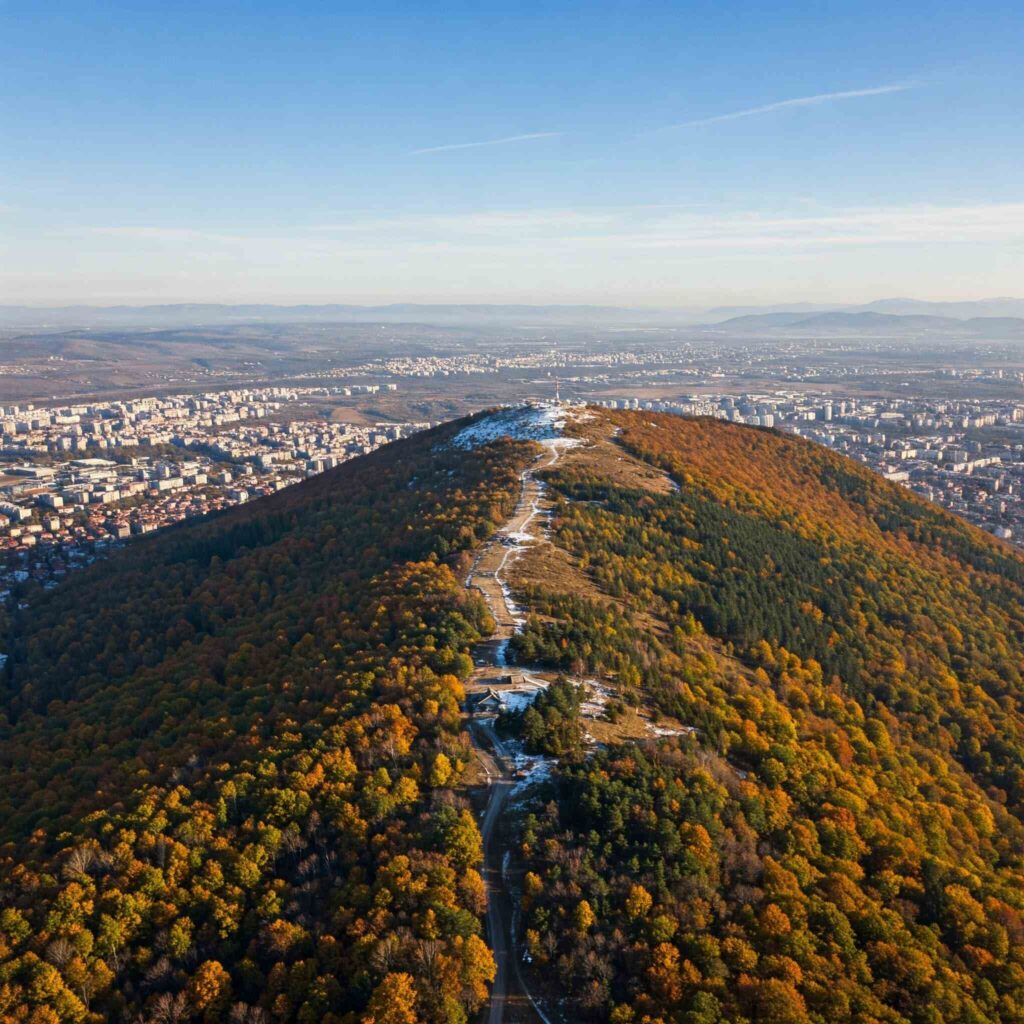 Scenic view of Vitosha Mountain overlooking the city of Sofia, Bulgaria, Europe.