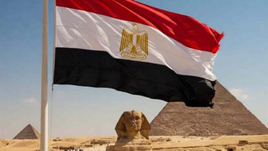 Egyptian flag with the Great Sphinx and Pyramids of Giza in the background. 10 best places to visit in egypt