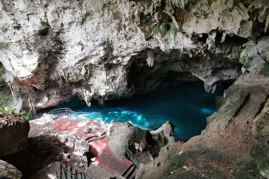 Underground freshwater pool with stalactites in the Dominican Republic.