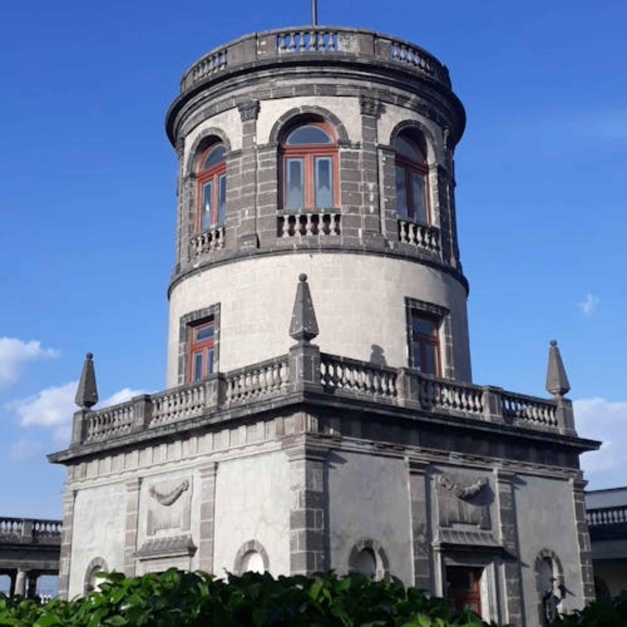 Architectural detail of Chapultepec Castle's upper tower.